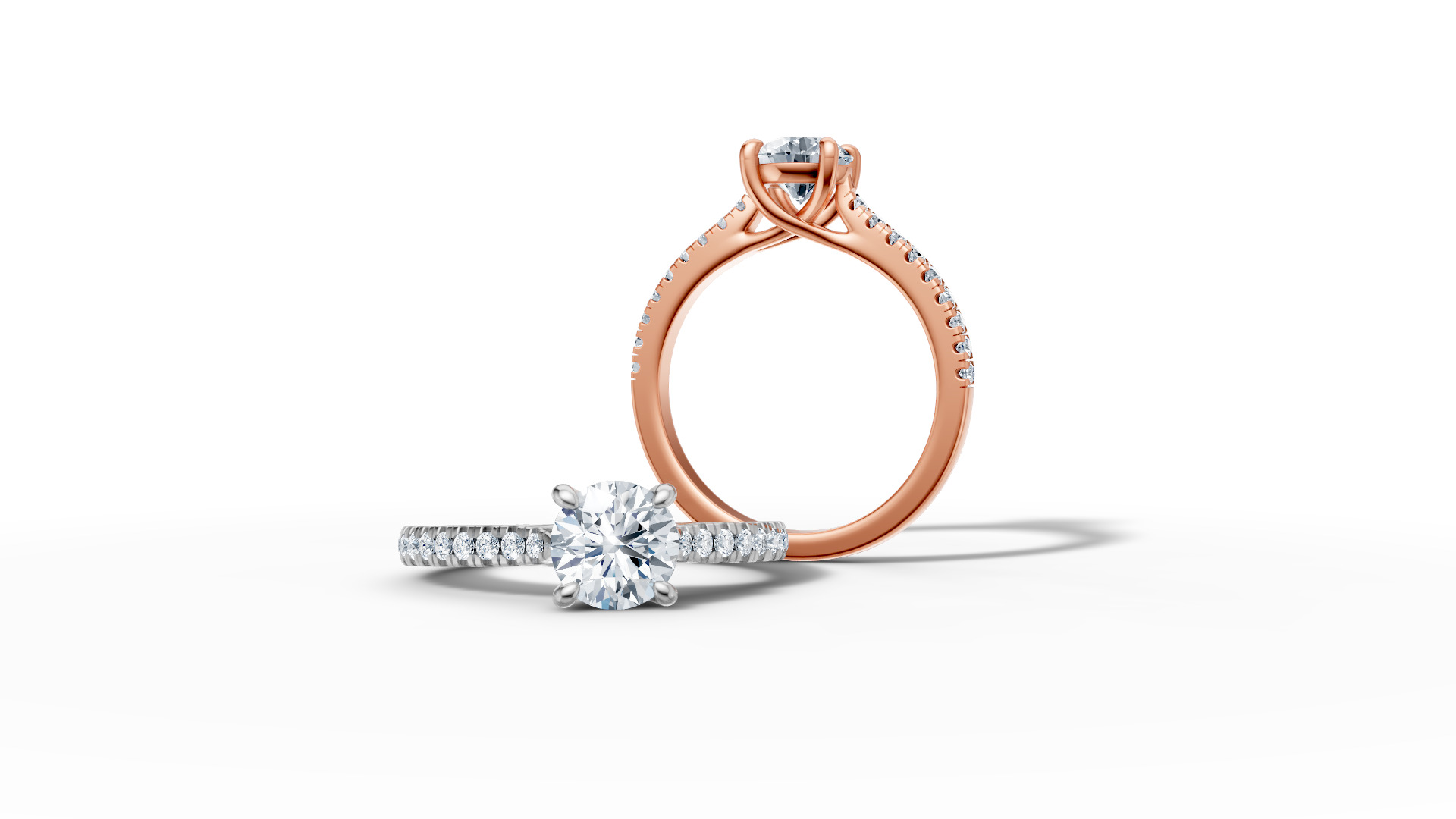 1ct Diamond Trellis Solitaire Engagement Ring  Pave Setting  3D print model_17