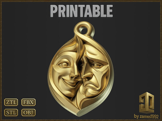 Theater Comedy and Tragedy Jewelry 3D print model