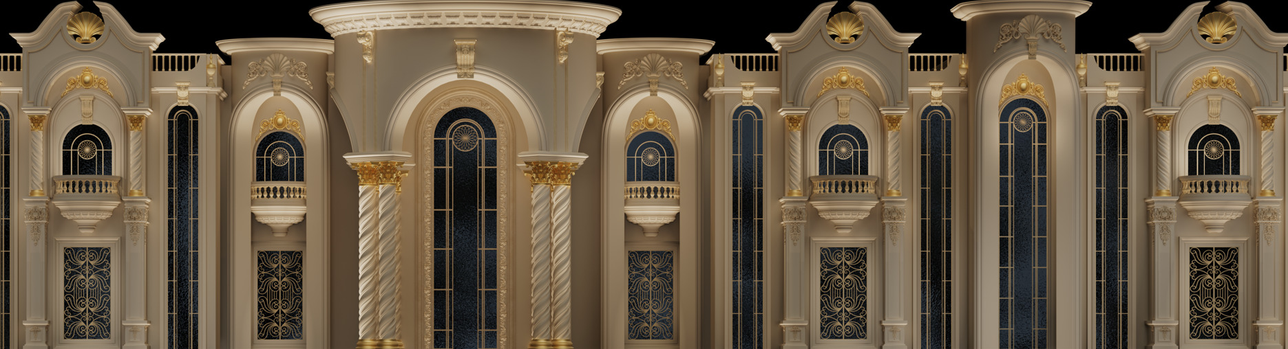 Royal Decorative Palace Facade 3D model_13