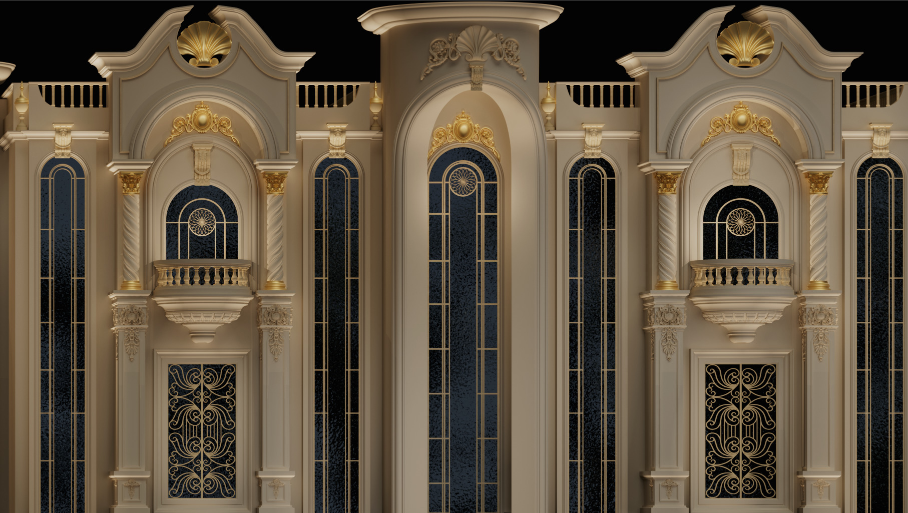 Royal Decorative Palace Facade 3D model_1