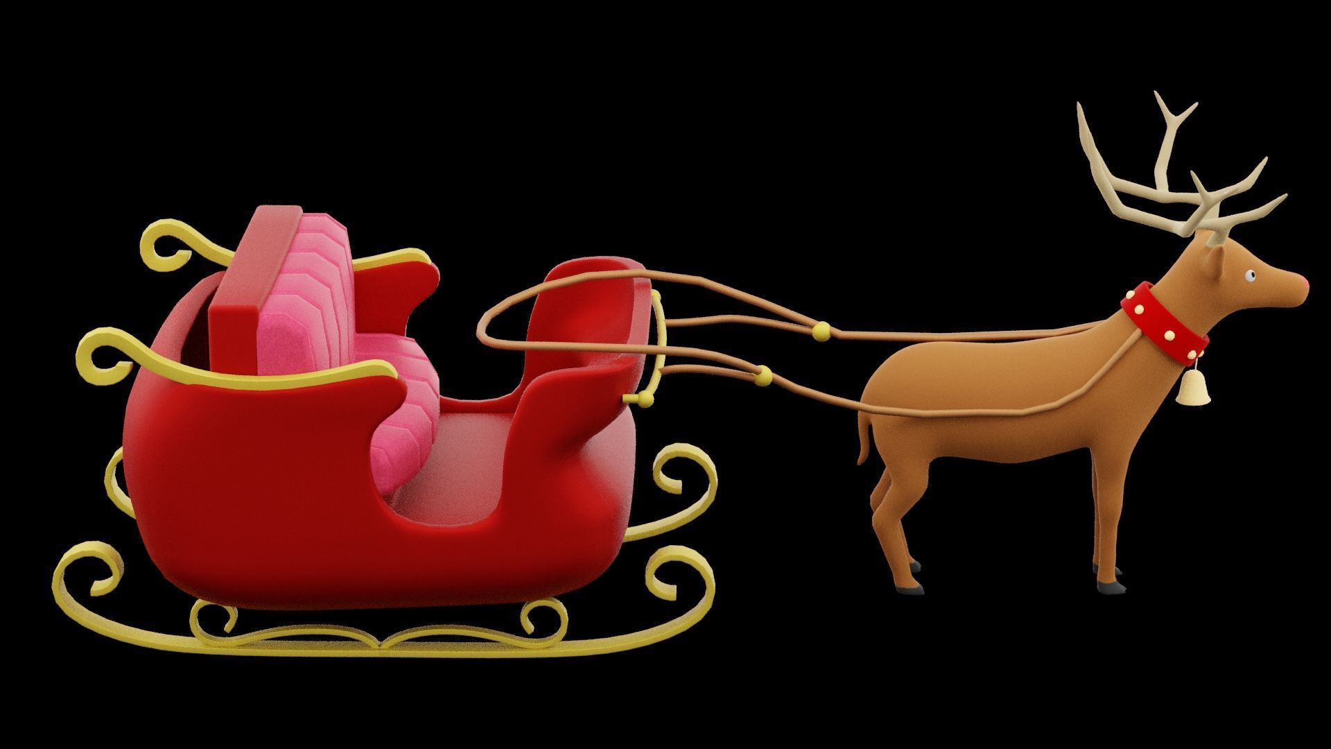 Santa Clause Sleigh Low-poly 3D model_1