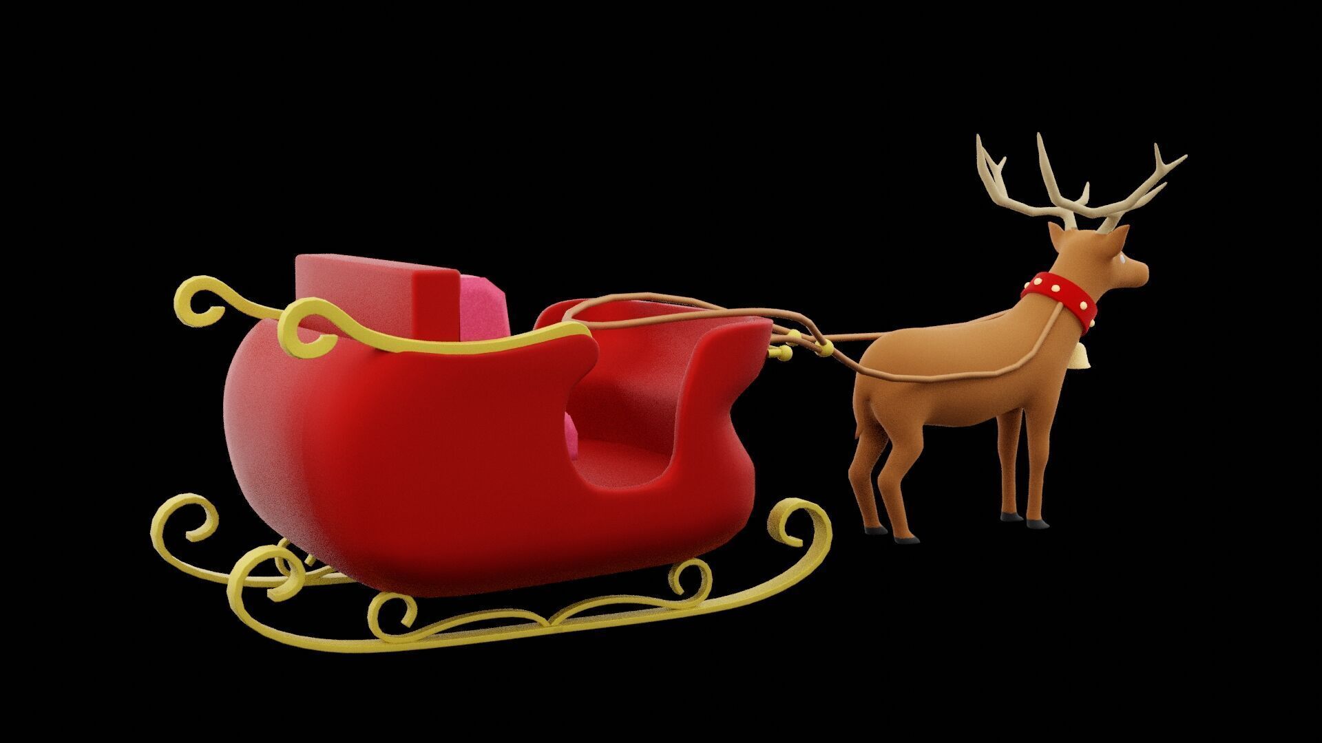 Santa Clause Sleigh Low-poly 3D model_6