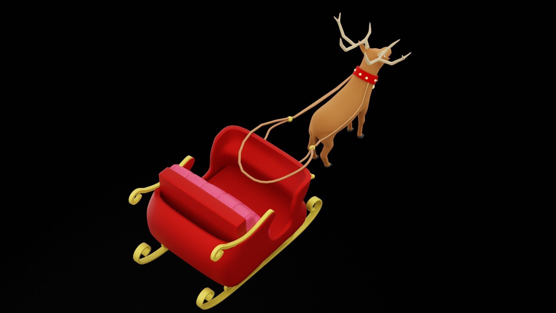 Santa Clause Sleigh Low-poly 3D model_2