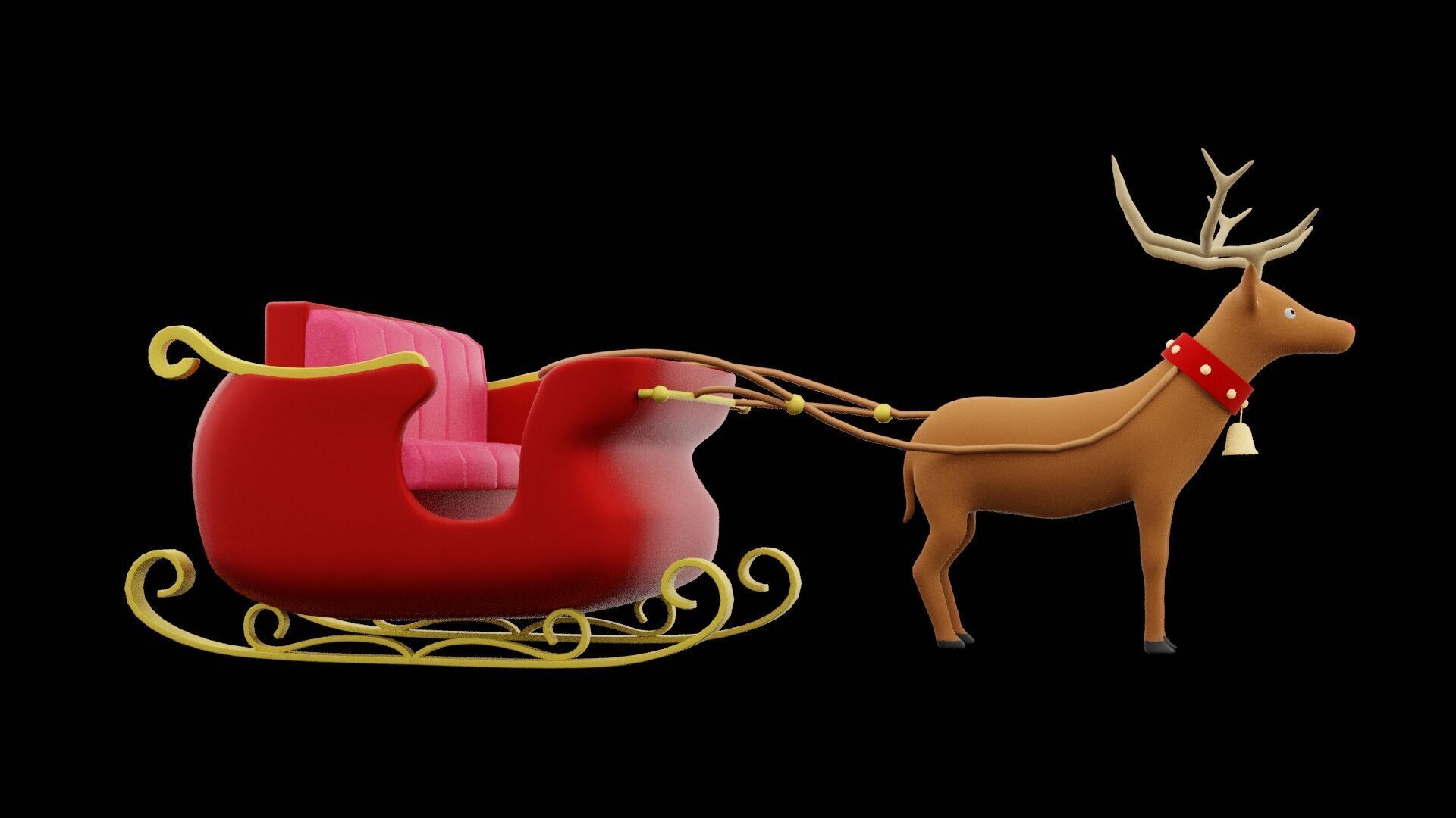 Santa Clause Sleigh Low-poly 3D model_7