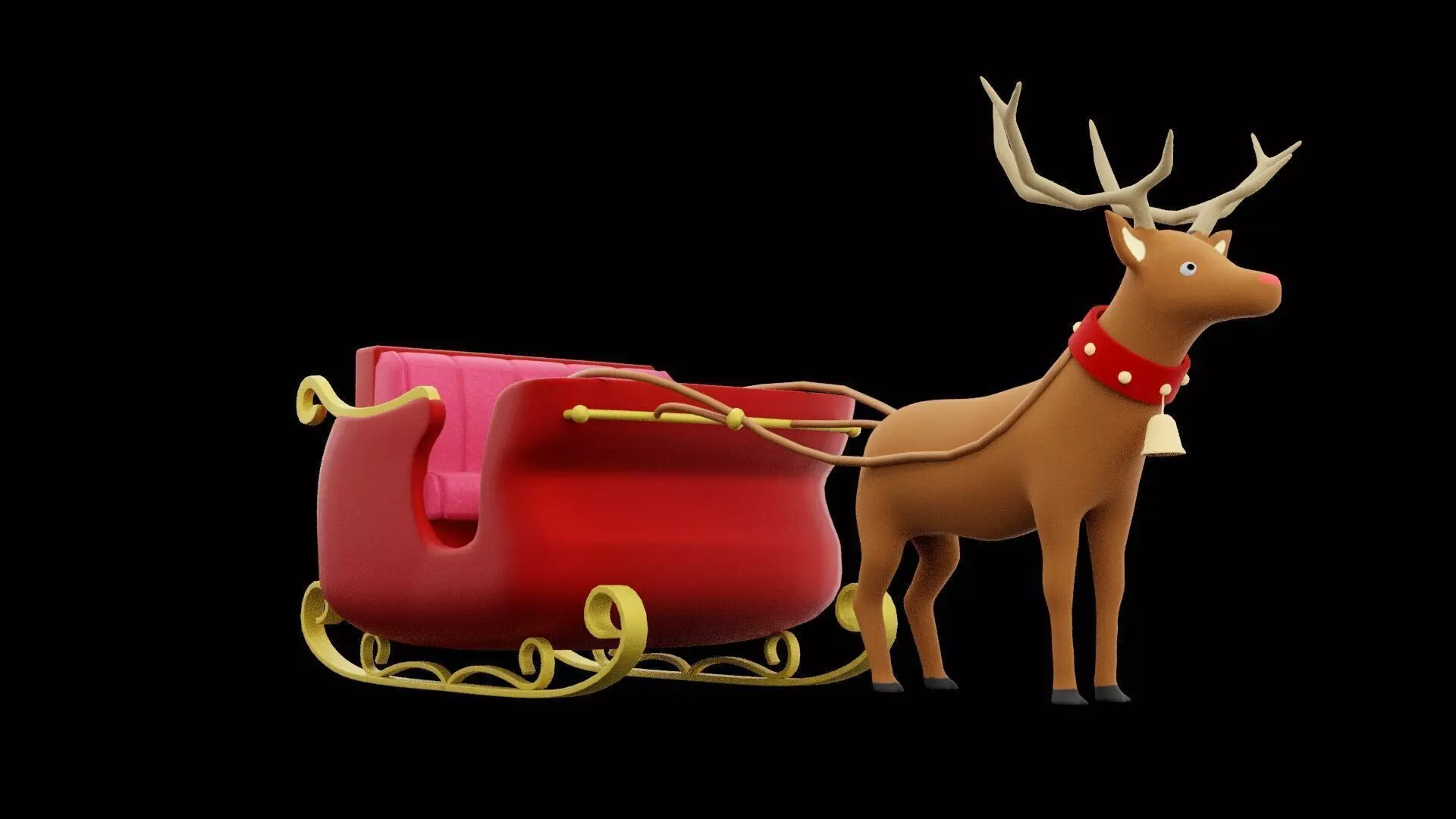 Santa Clause Sleigh Low-poly 3D model_0