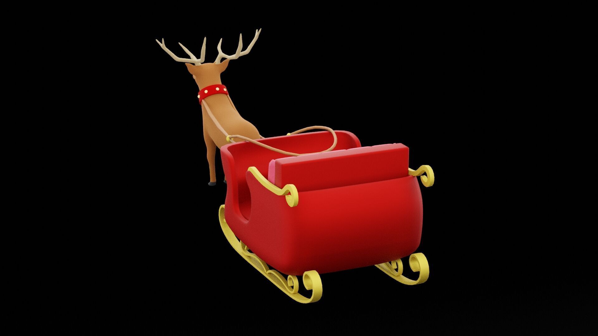 Santa Clause Sleigh Low-poly 3D model_4