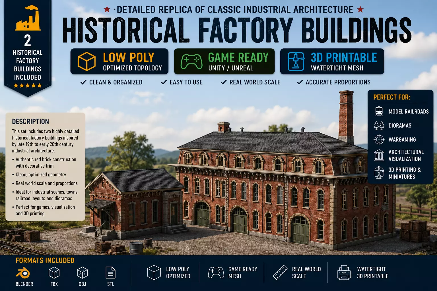 19th-Century Industrial Factory Brick Shed Bundle 3D print model