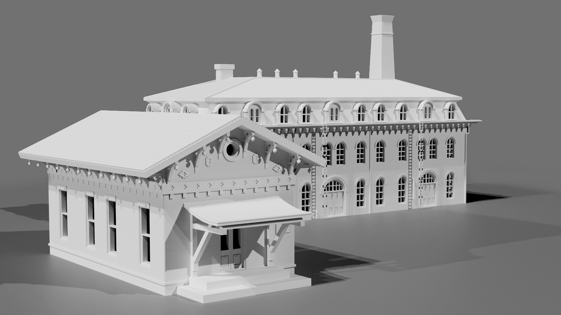 19th-Century Industrial Factory Brick Shed Bundle 3D print model_1
