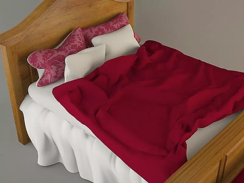Wooden Bed with bedding Free 3D model
