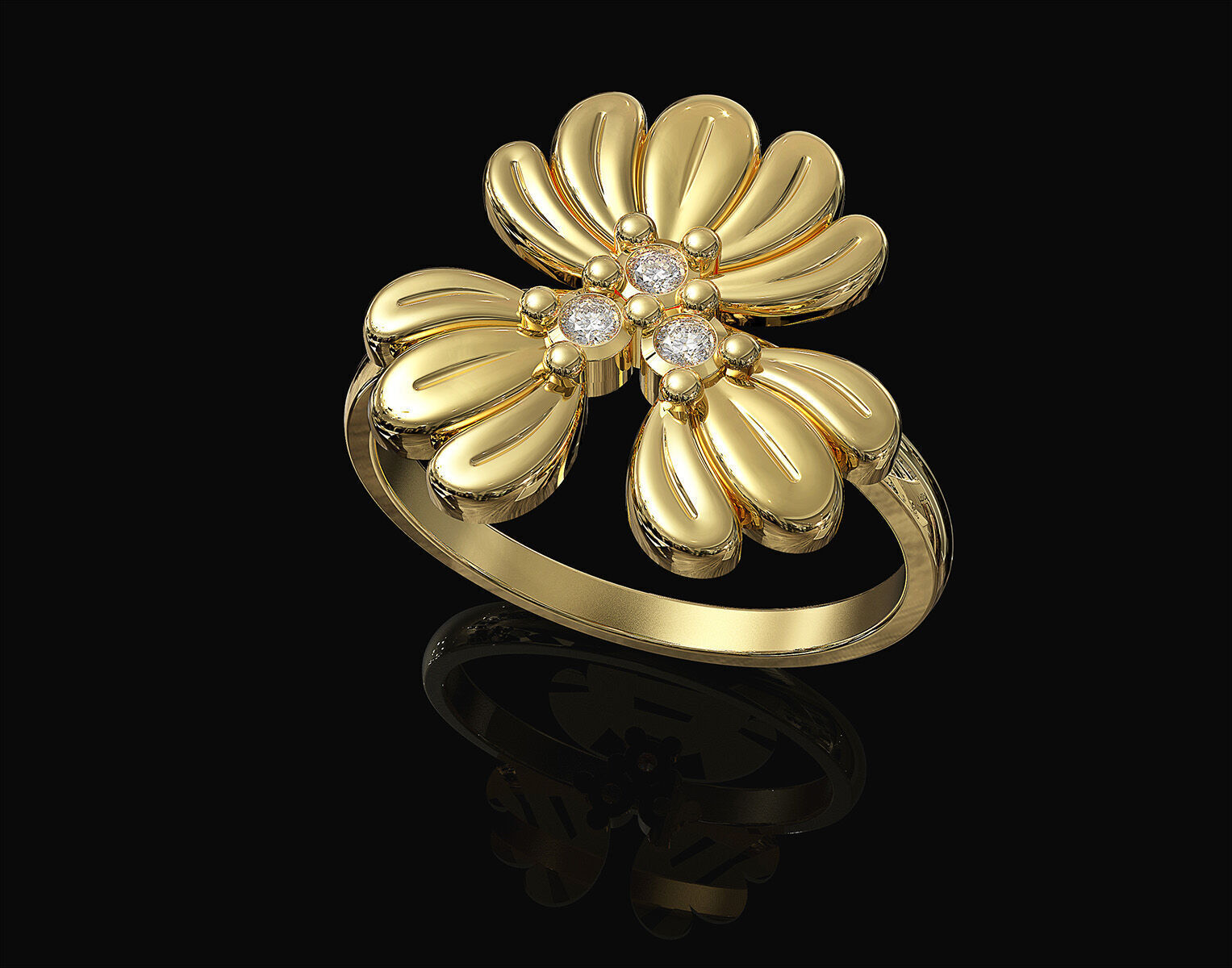 Three leaves ring 3D print model_2