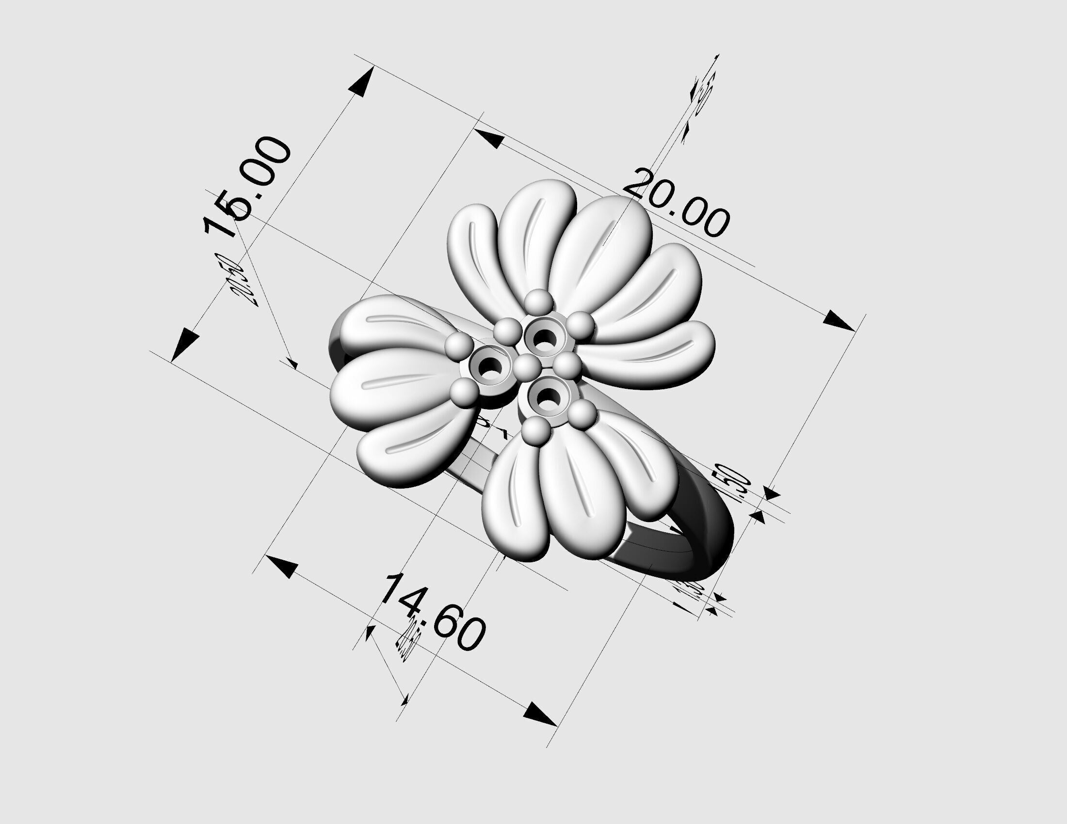 Three leaves ring 3D print model_12