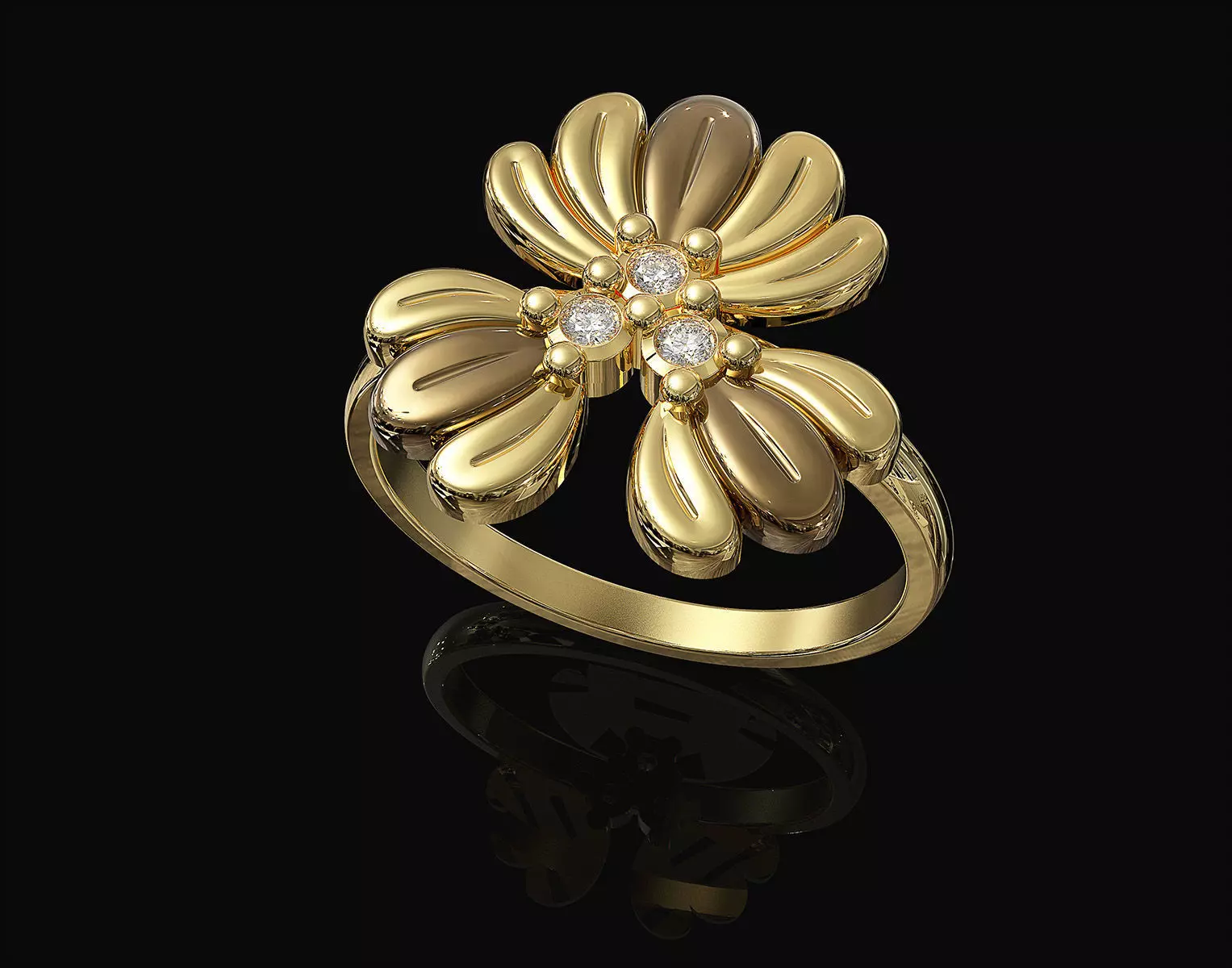 Three leaves ring 3D print model_0