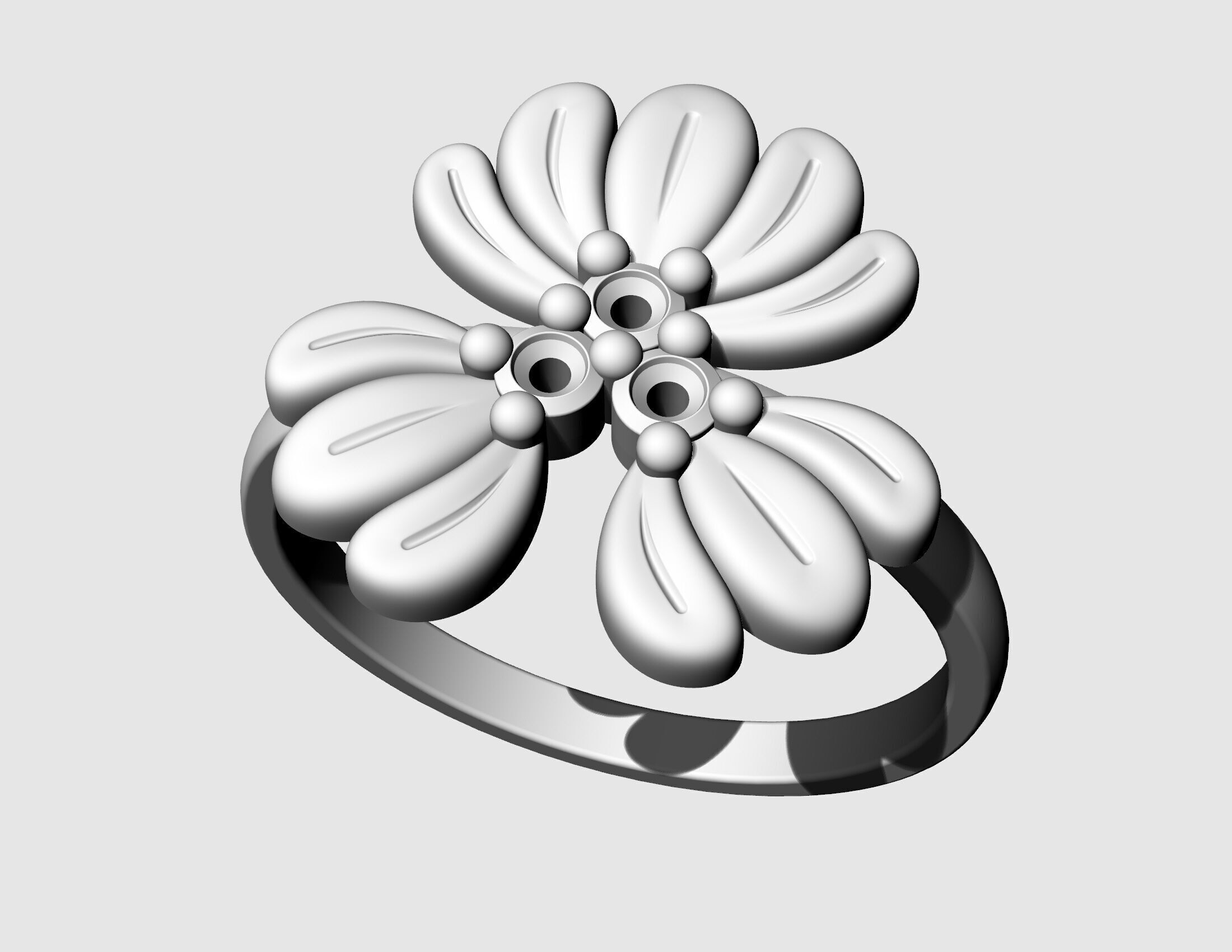 Three leaves ring 3D print model_4