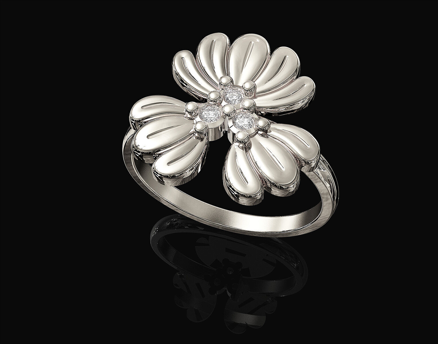 Three leaves ring 3D print model_1