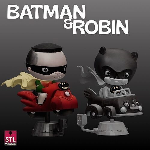 STL Chibi Batman and Robin Heroic Duo on CoinOp Rides 3D print model