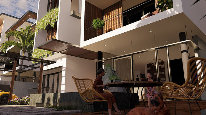 Tropical Modern Residential Cityscape 3D Scene - Enscape Low-poly 3D model 5