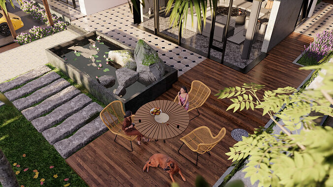 Tropical Modern Residential Cityscape 3D Scene - Enscape Low-poly 3D model 7