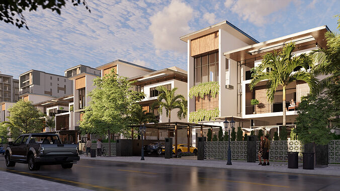 Tropical Modern Residential Cityscape 3D Scene - Enscape Low-poly 3D model 4