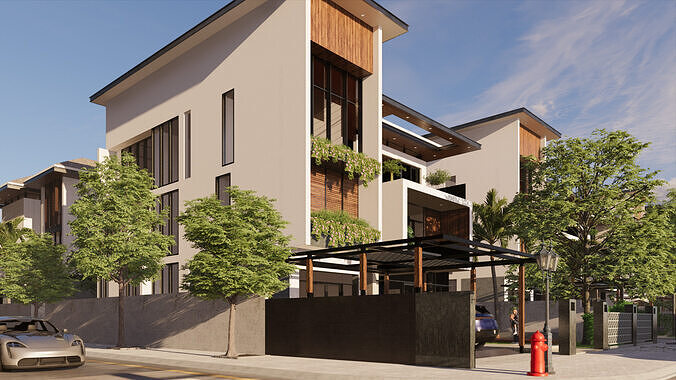 Tropical Modern Residential Cityscape 3D Scene - Enscape Low-poly 3D model