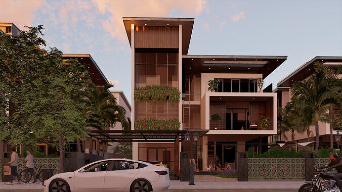 Tropical Modern Residential Cityscape 3D Scene - Enscape Low-poly 3D model 6