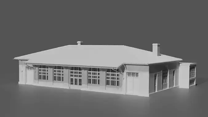 Historic Train Station Low Poly Railway Building Game Ready