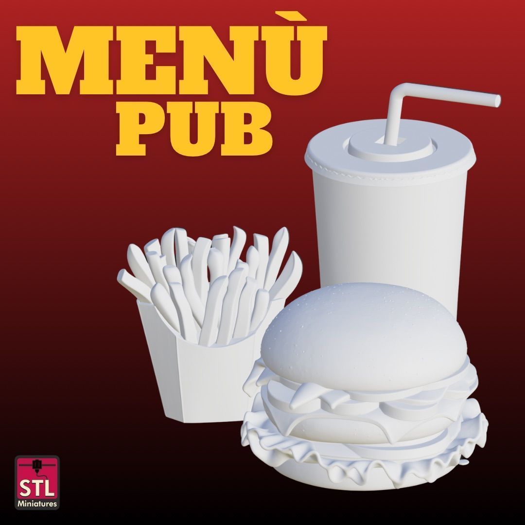 STL Pub Menu Set Burger Fries and Drink 3D print model_1