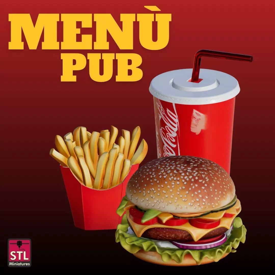STL Pub Menu Set Burger Fries and Drink 3D print model_0