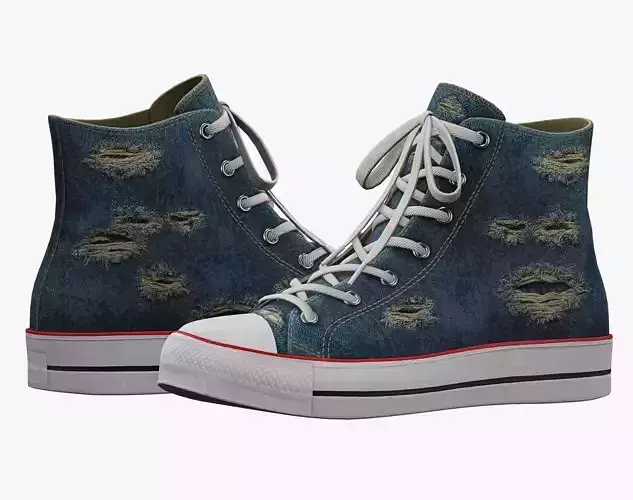 Ripped Denim Sneaker PBR Low-poly 3D model