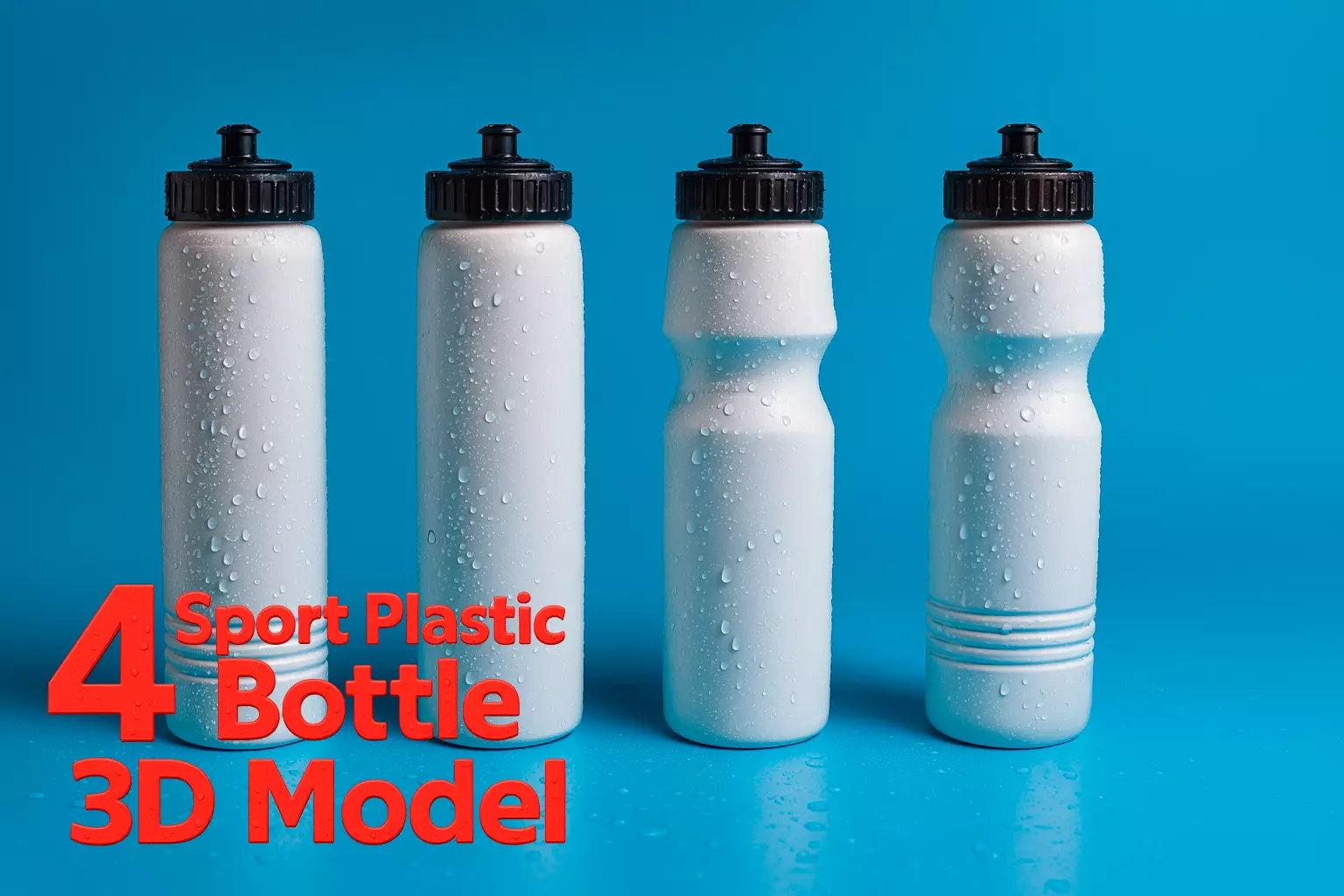 4 Sport Water Bottles 3D Model Low-poly 3D model