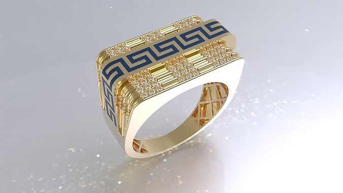 Ring with greek enamel and gems 3D print model gold jewelry 3D print model