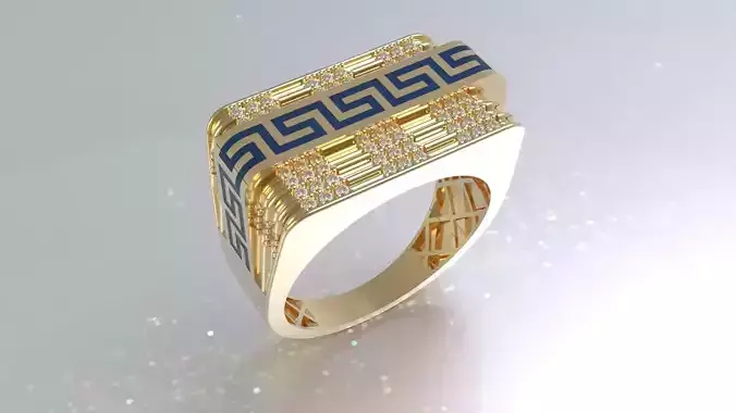 Ring with greek enamel and gems 3D print model gold jewelry