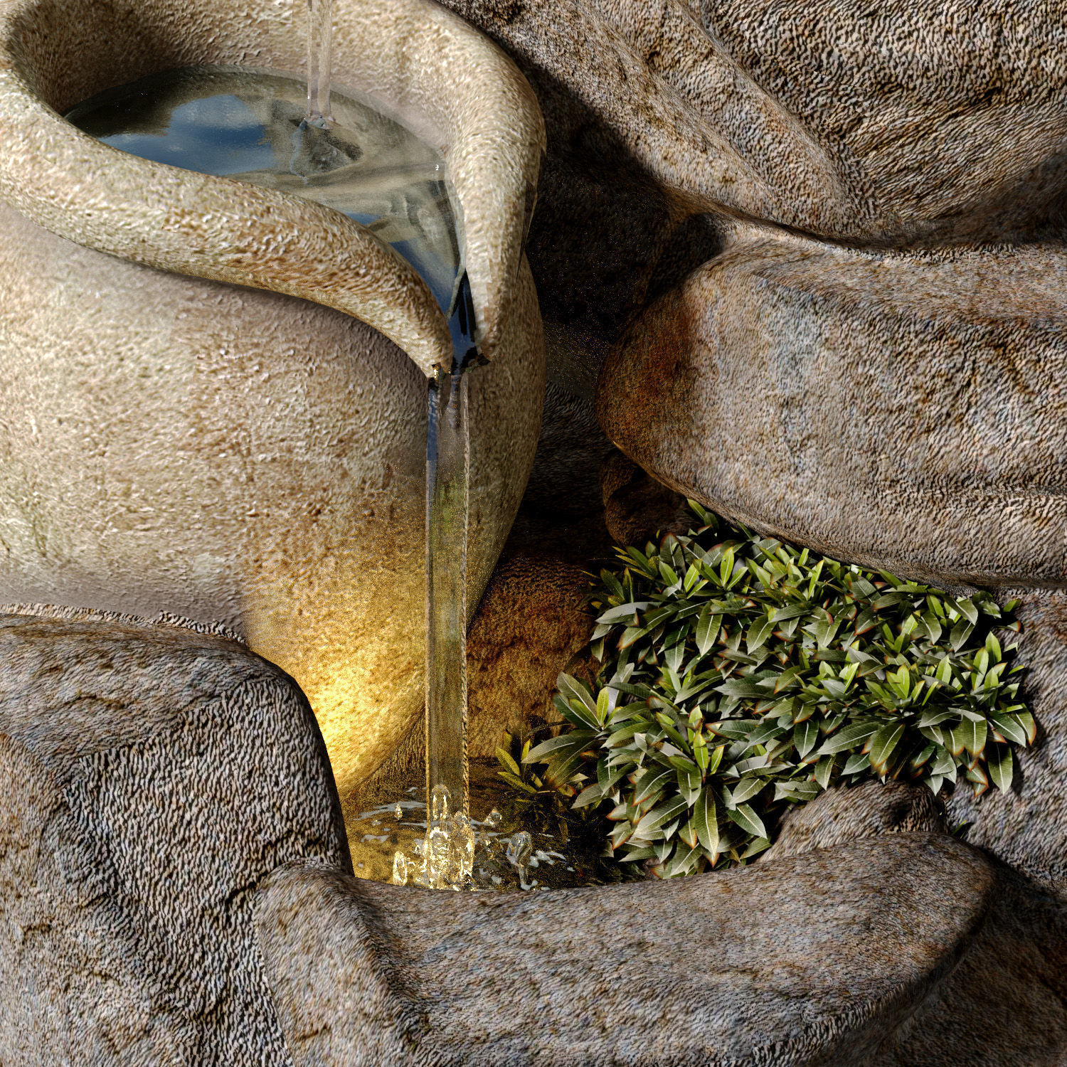 Decorative Outdoor Rock Stone Sculptures Fountain For Garden  3D model_2