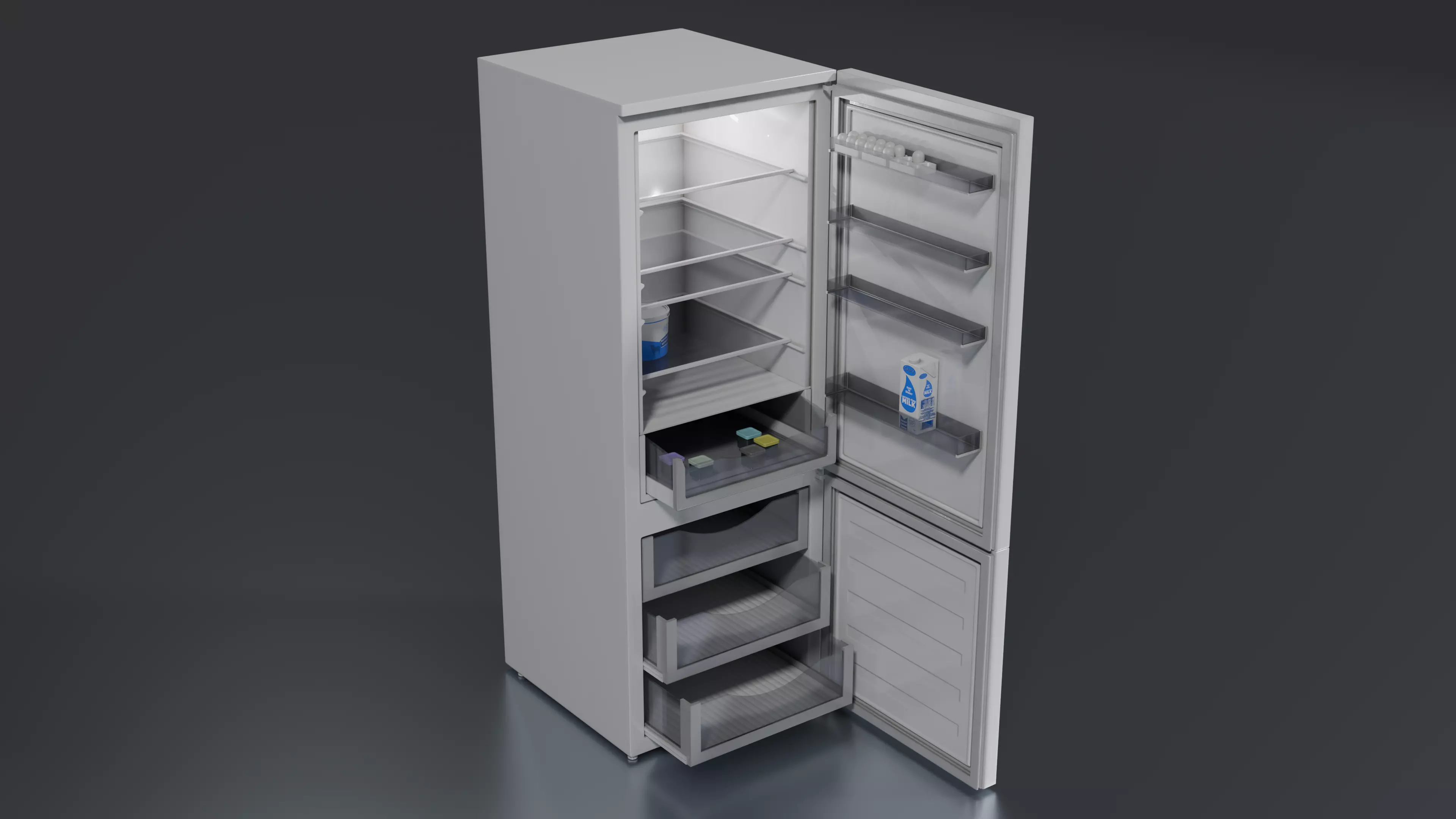 Refrigerator With Freezer Low-poly 3D model_0