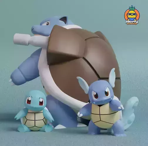 Pokemon - Squirtle Wartortle and Blastoise with 2 poses 3D print model