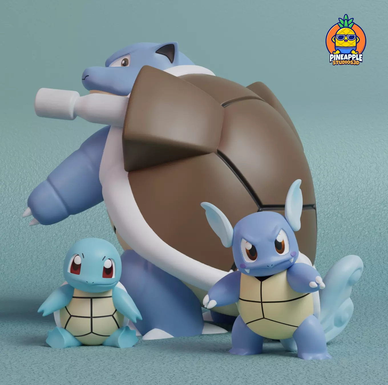 Pokemon - Squirtle Wartortle and Blastoise with 2 poses 3D print model_0