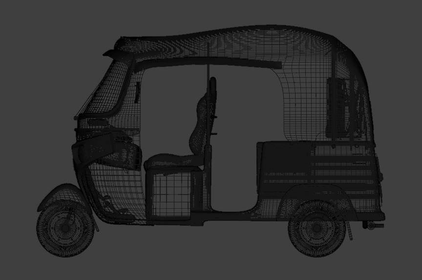Realistic Tuk Tuk Auto Rickshaw 3D Model Bajaj Three Wheel Low-poly 3D model_9