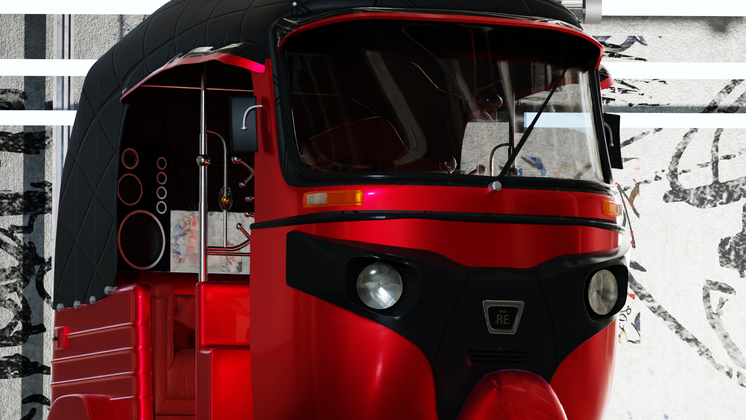 Realistic Tuk Tuk Auto Rickshaw 3D Model Bajaj Three Wheel Low-poly 3D model_1