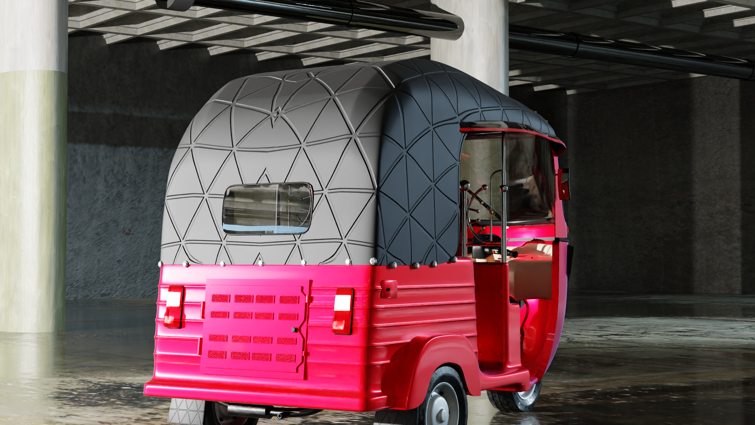 Realistic Tuk Tuk Auto Rickshaw 3D Model Bajaj Three Wheel Low-poly 3D model_3