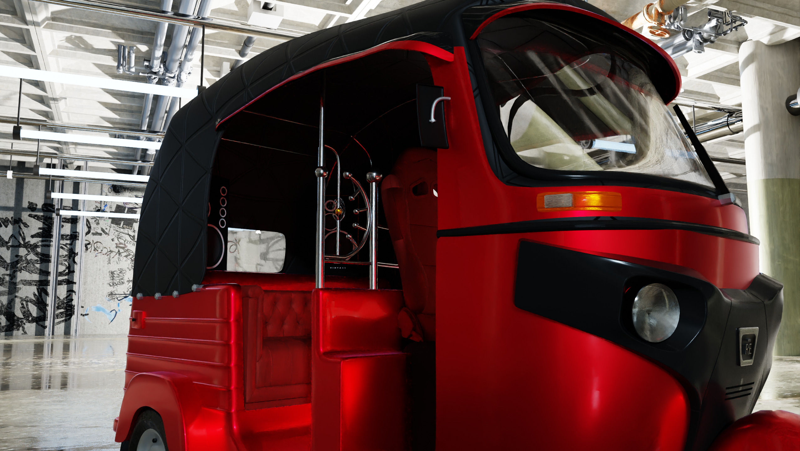 Realistic Tuk Tuk Auto Rickshaw 3D Model Bajaj Three Wheel Low-poly 3D model_6