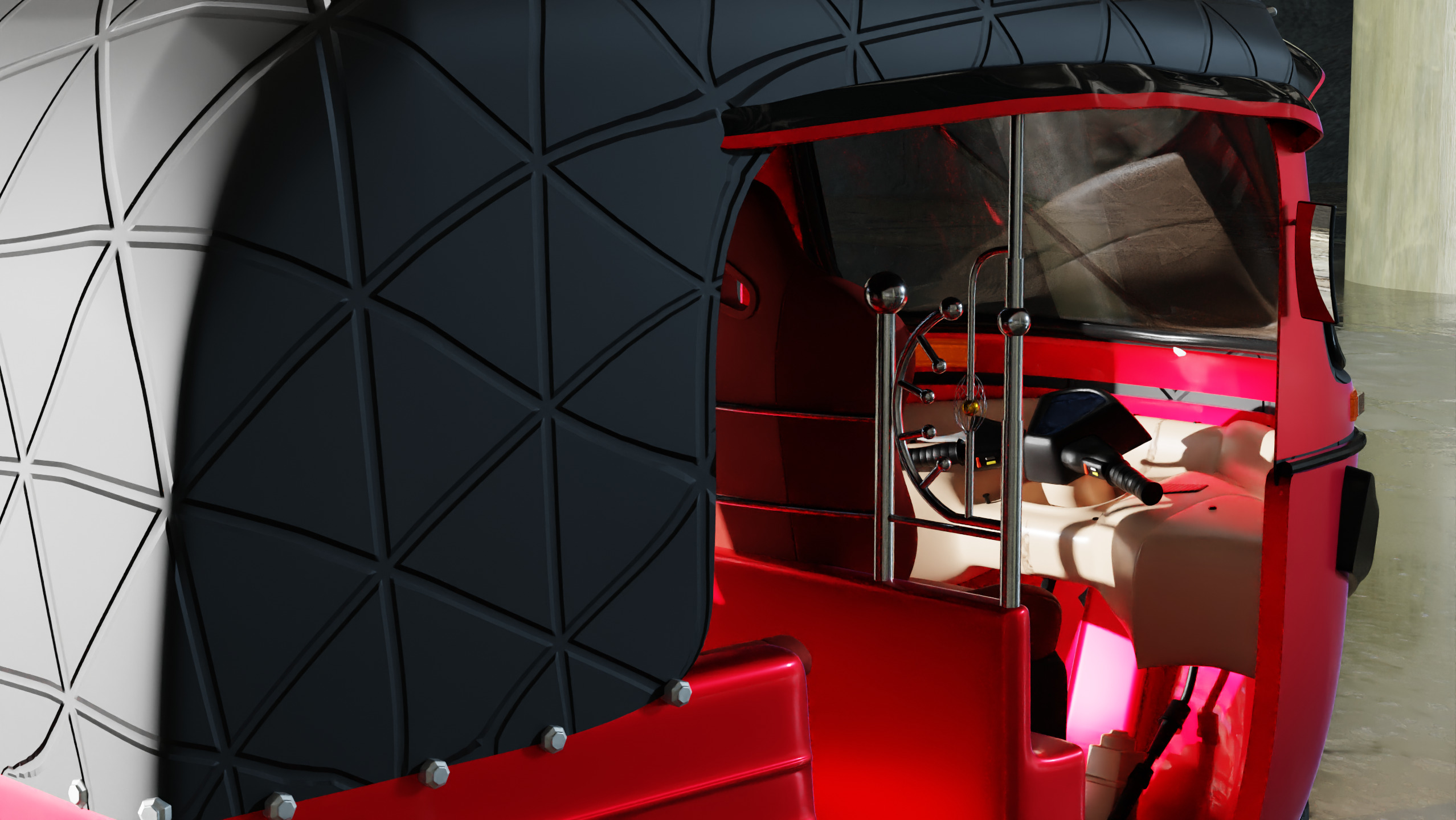 Realistic Tuk Tuk Auto Rickshaw 3D Model Bajaj Three Wheel Low-poly 3D model_4