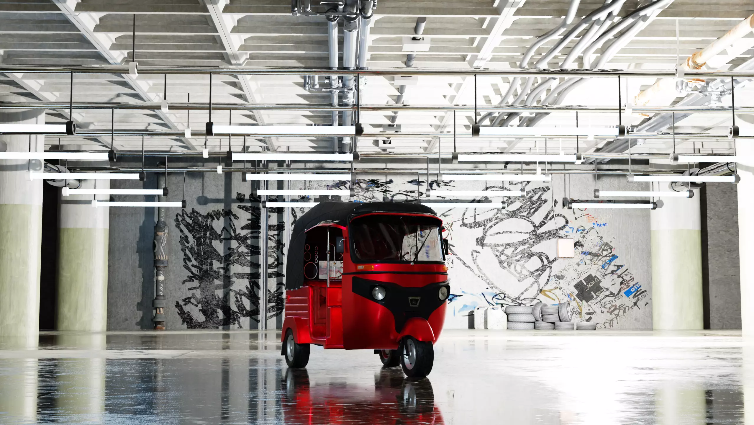 Realistic Tuk Tuk Auto Rickshaw 3D Model Bajaj Three Wheel Low-poly 3D model_0