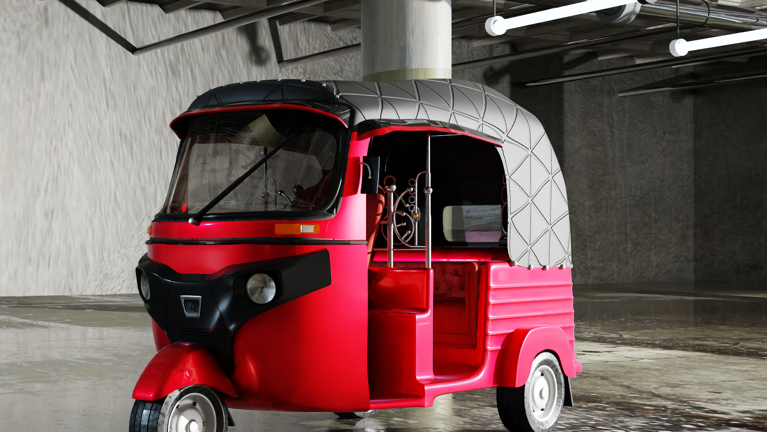 Realistic Tuk Tuk Auto Rickshaw 3D Model Bajaj Three Wheel Low-poly 3D model_2