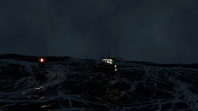 Stormy Ocean at Night Low-poly 3D model
