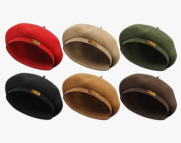 French Beret Hat Pack Low-poly 3D model