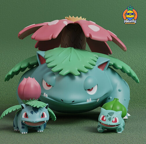 Pokemon - Bulbasaur Ivysaur and Venusaur  with 2 poses 3D print model