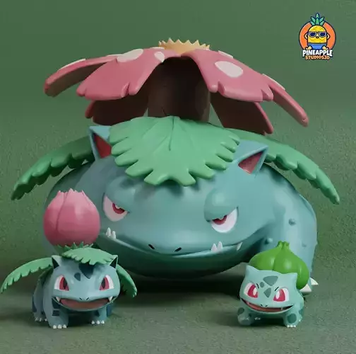 Pokemon - Bulbasaur Ivysaur and Venusaur  with 2 poses 3D print model