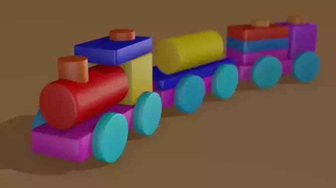 Wooden Toy Train - Stylized Low Poly 3D Model Low-poly 3D model