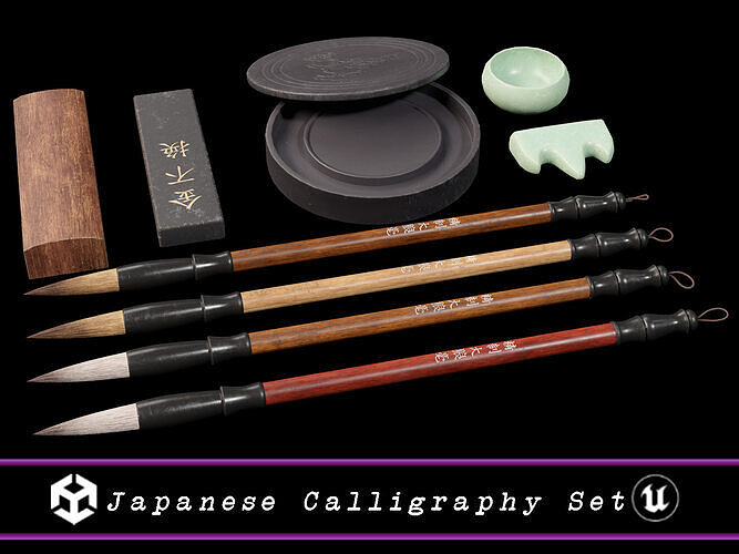 Japanese Calligraphy Set  Low-poly 3D model