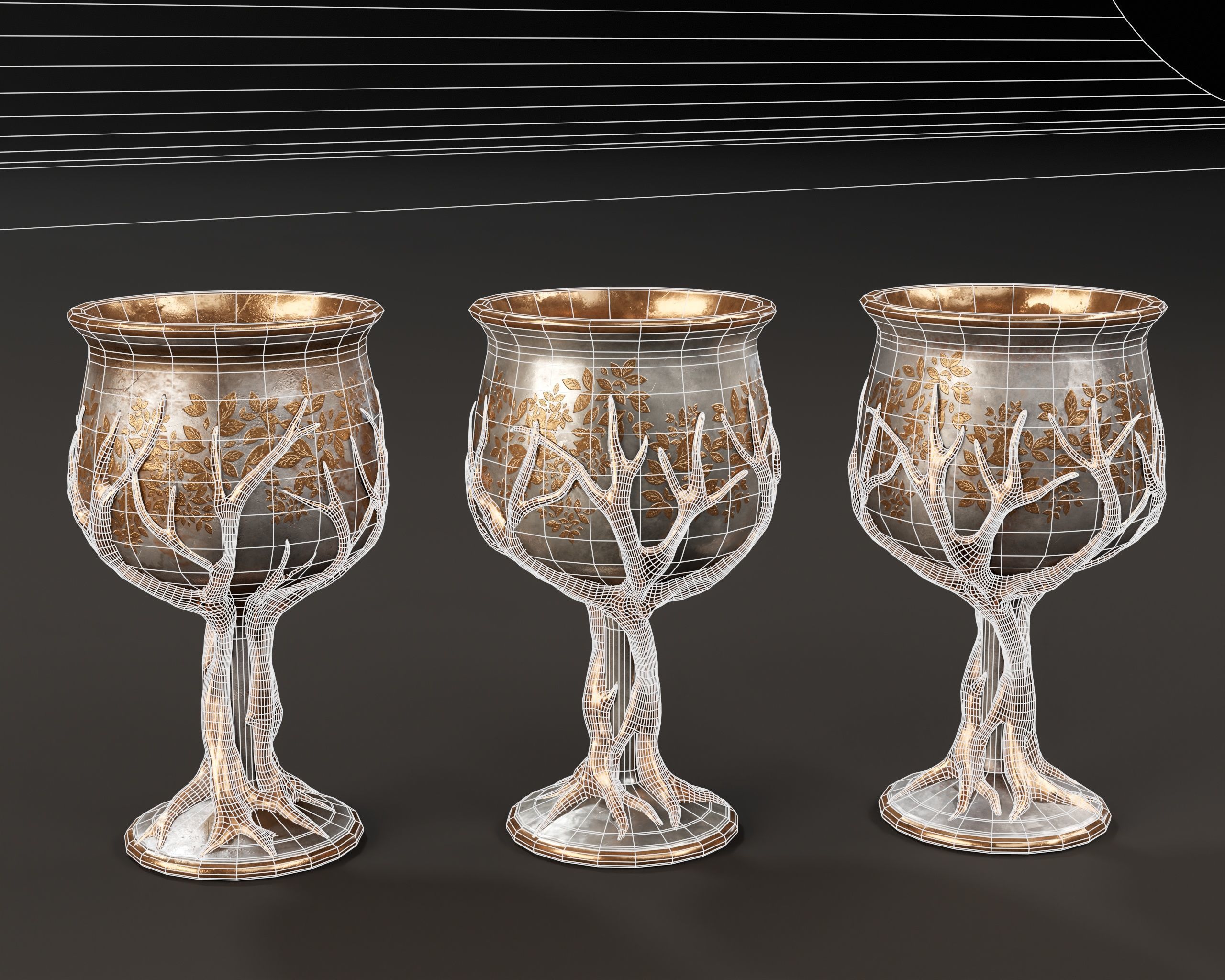 Forest Chalice Set Low-poly 3D model_3