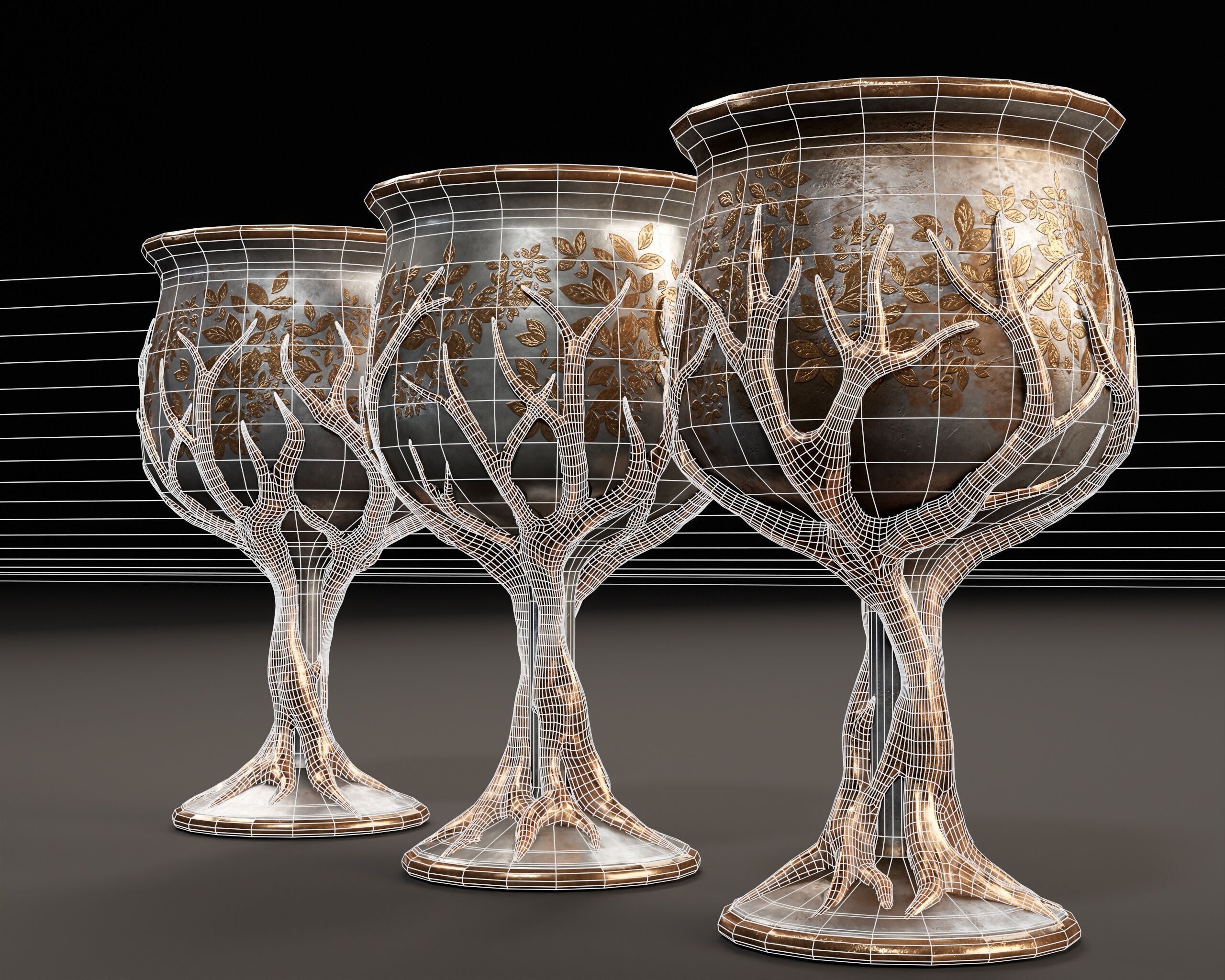 Forest Chalice Set Low-poly 3D model_17